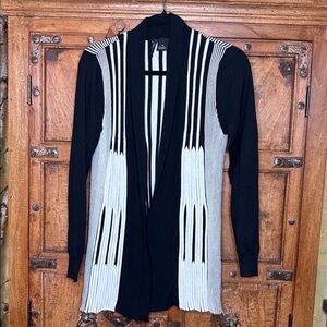New Directions Black and White Geometric Art Deco Striped Sweater Cardigan sz SP